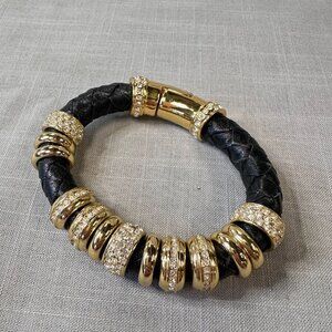 Serena Williams 2009 Black Gold Tone with Crystals Woven Bracelet